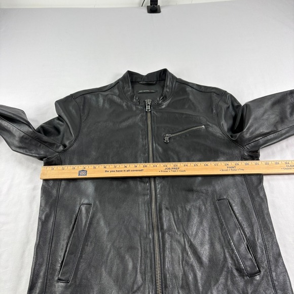John Varvatos Lamb Skin Leather Jacket Mens Medium Black Full Zip Biker - Picture 5 of 11